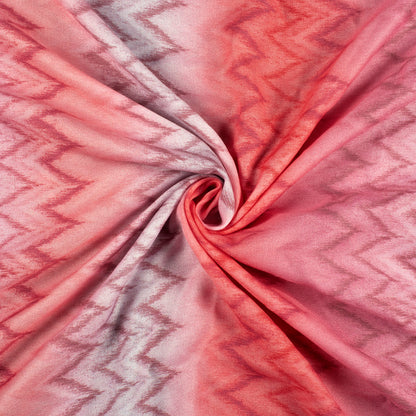 Peach And Brown Chevron Digital Print Moss Crepe Fabric
