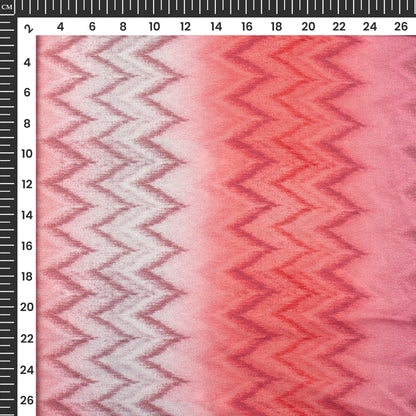 Peach And Brown Chevron Digital Print Moss Crepe Fabric