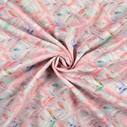 Blush Pink Leafage Digital Print Moss Crepe Fabric