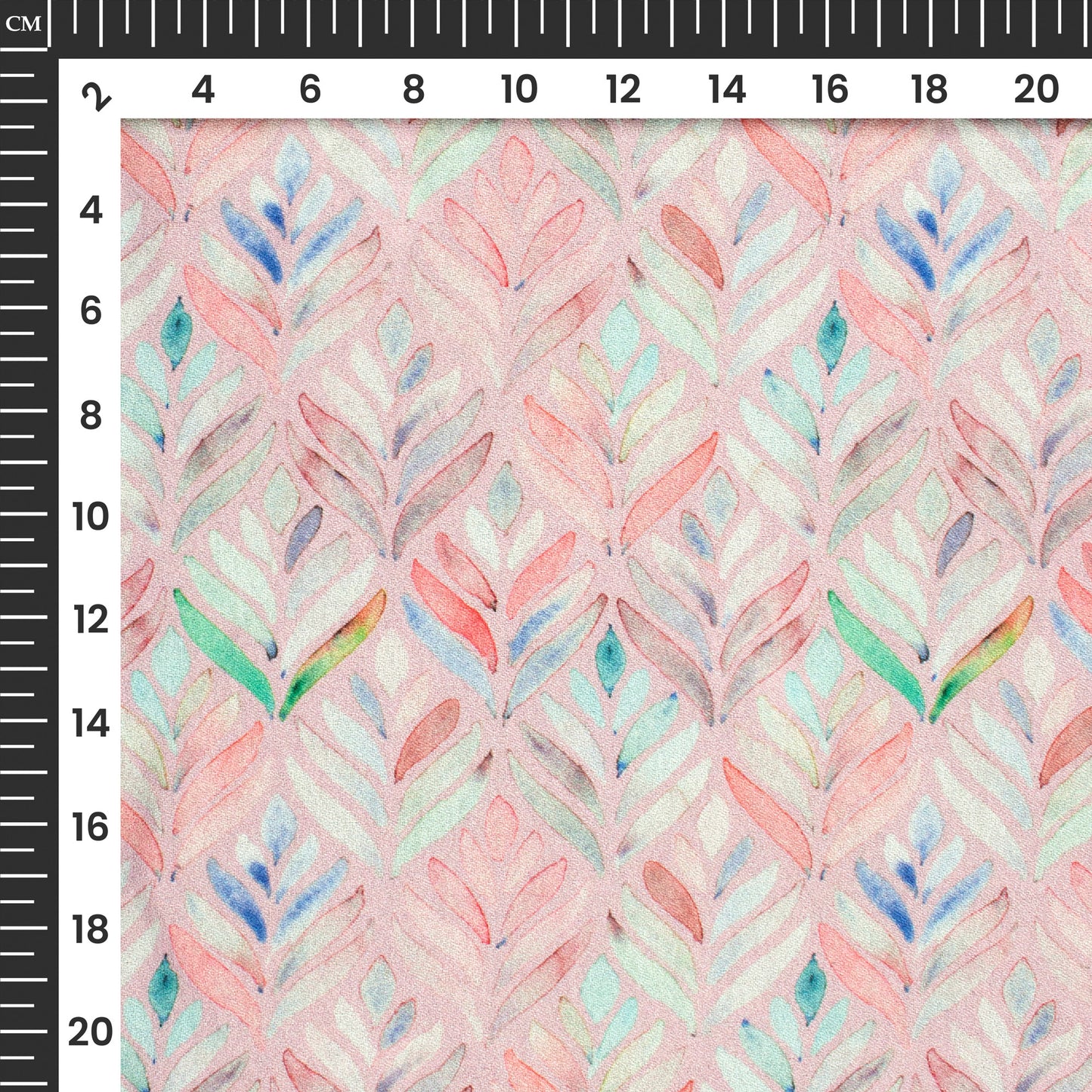 Blush Pink Leafage Digital Print Moss Crepe Fabric