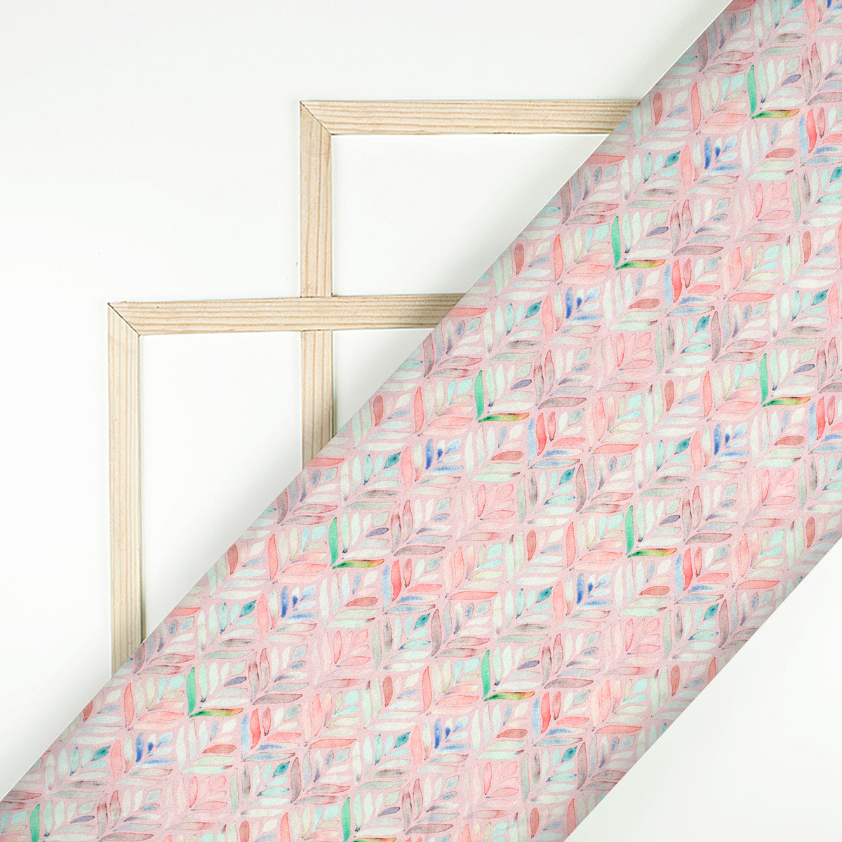 Blush Pink Leafage Digital Print Moss Crepe Fabric