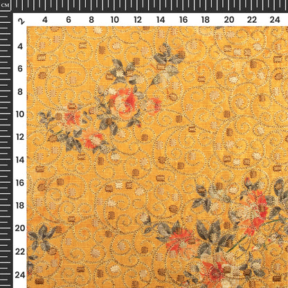 Trendy Floral Golden Sequins Thread Embroidery Work On Art Tusser Silk Fabric