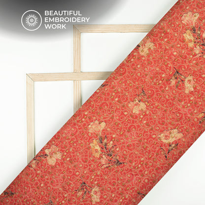 Attractive Floral Sequins Thread Embroidery Work On Art Tusser Silk Fabric