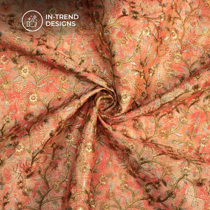 Exclusive Marble Printed Gloden Thread Embroidery Work On Art Tusser Silk Fabric