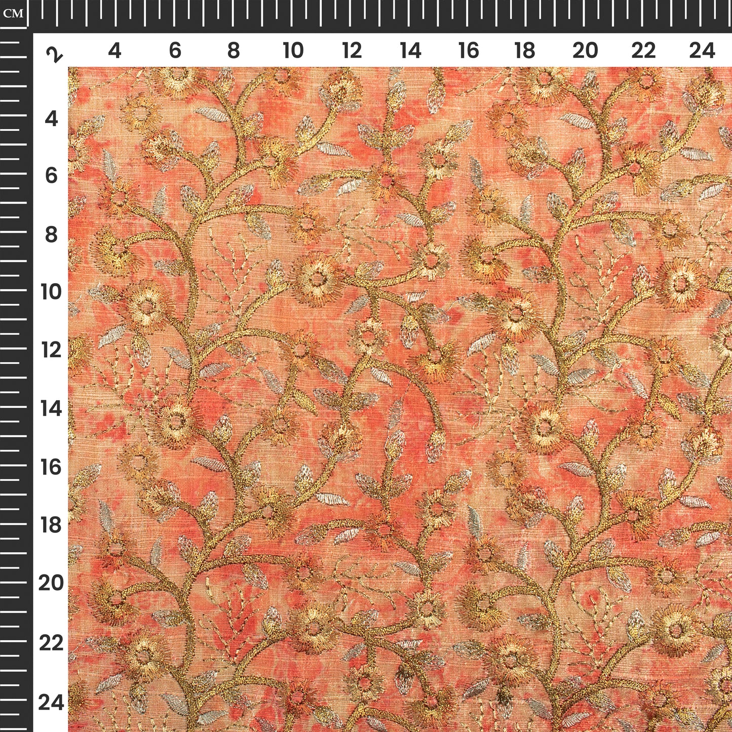 Exclusive Marble Printed Gloden Thread Embroidery Work On Art Tusser Silk Fabric