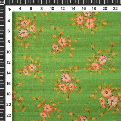 Lawn Green Floral Digital Print Art Tusser Silk Fabric