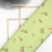 Trendy Peach Floral Digital Print Bemberg Chiffon Fabric