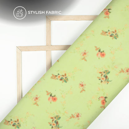 Trendy Peach Floral Digital Print Bemberg Chiffon Fabric