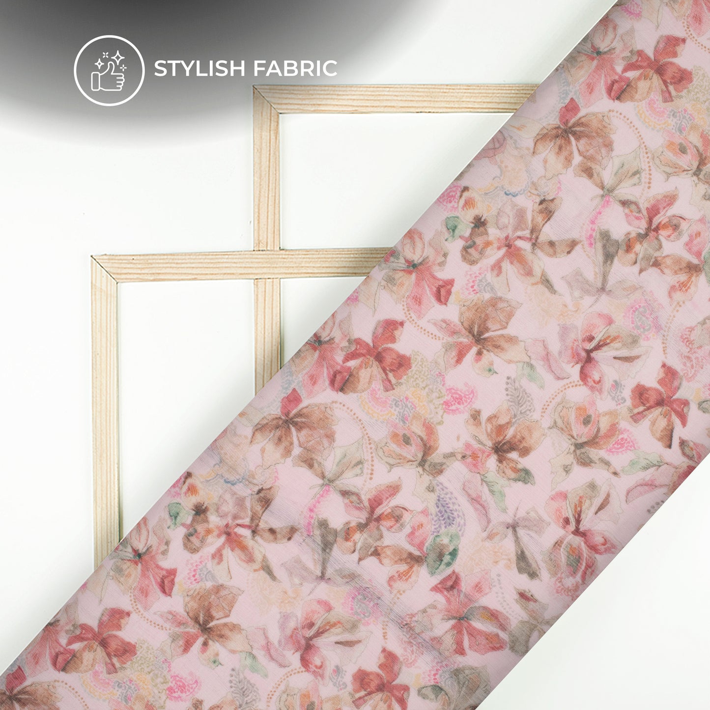 Lace Pink And Green Floral Digital Print Bemberg Chiffon Fabric