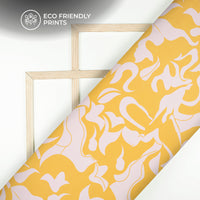 Flax Yellow Abstract Digital Print Butter Crepe Fabric