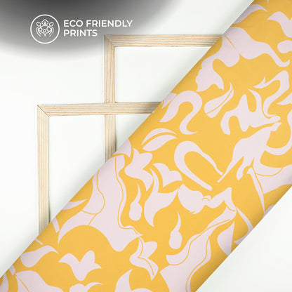 Flax Yellow Abstract Digital Print Butter Crepe Fabric