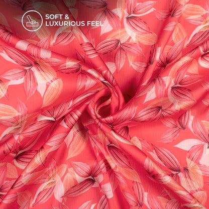 Stylish Leafage Digital Print Chiffon Satin Fabric
