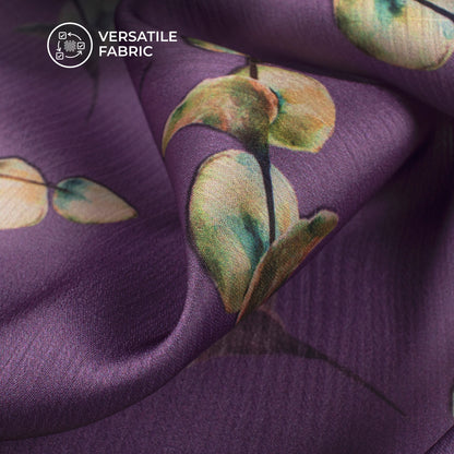 Trendy Leafage Digital Print Chiffon Satin Fabric