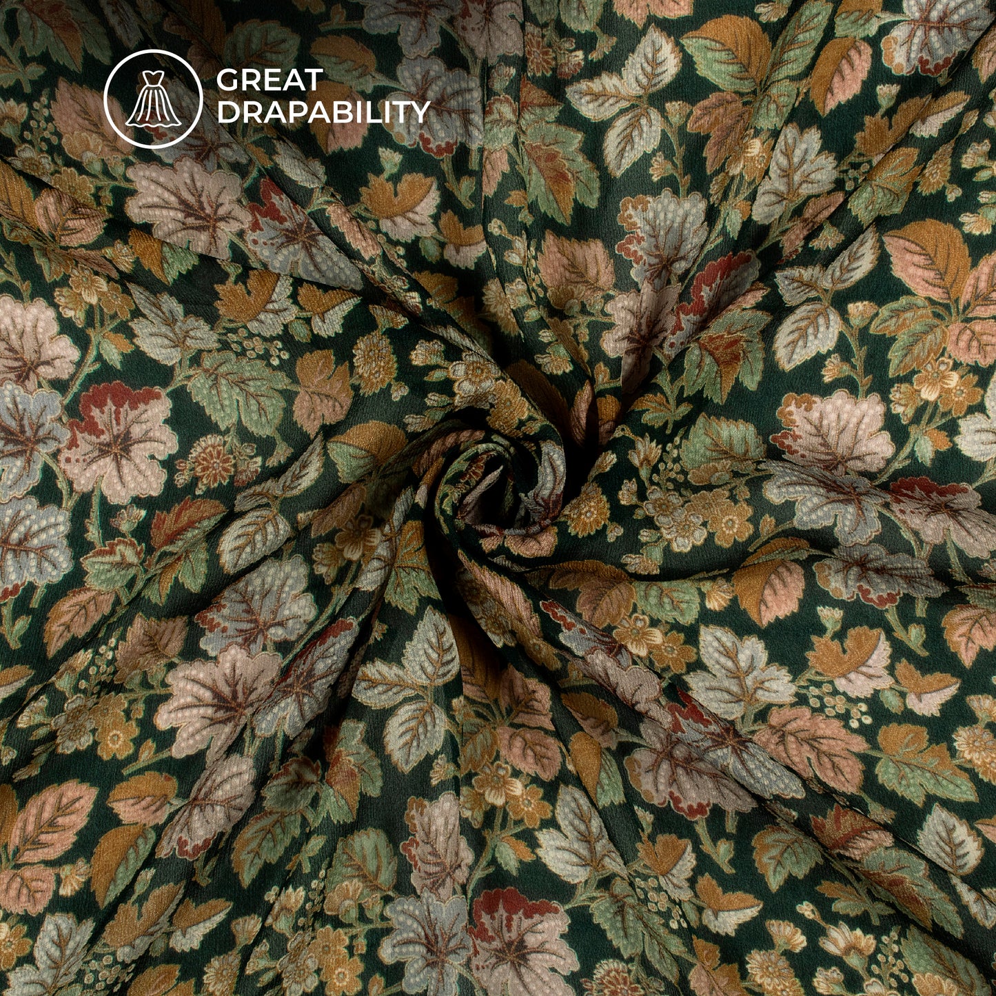 Fashionable Leaf Digital Print Viscose Chinnon Chiffon Fabric