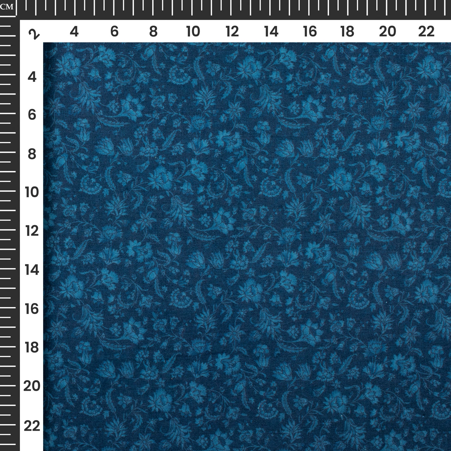 Prussian Blue Floral Digital Print Cotton Cambric Fabric