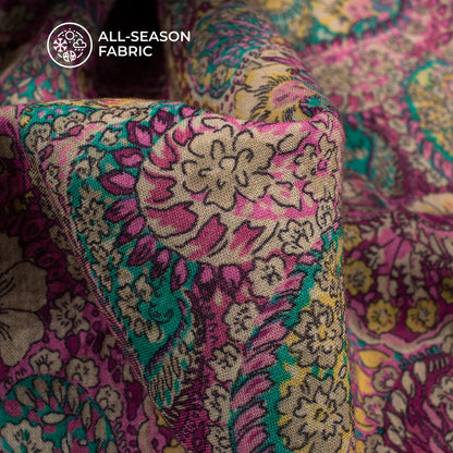 Taffy Pink And Green Paisley Digital Print Cotton Cambric Fabric