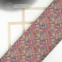Taffy Pink And Green Paisley Digital Print Cotton Cambric Fabric