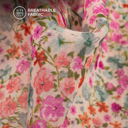 Attractive Floral Digital Print Pure Cotton Mulmul Fabric