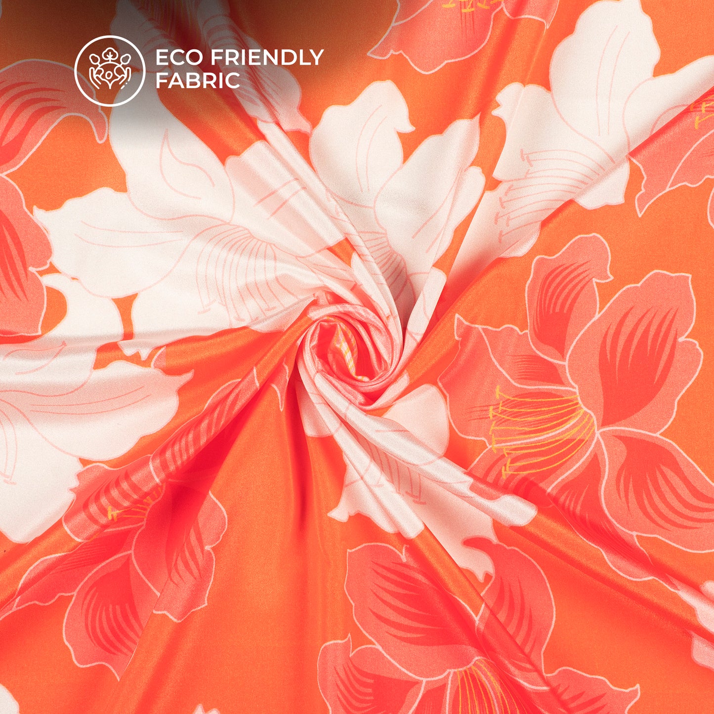 Salamander Orange Floral Digital Print Crepe Silk Fabric