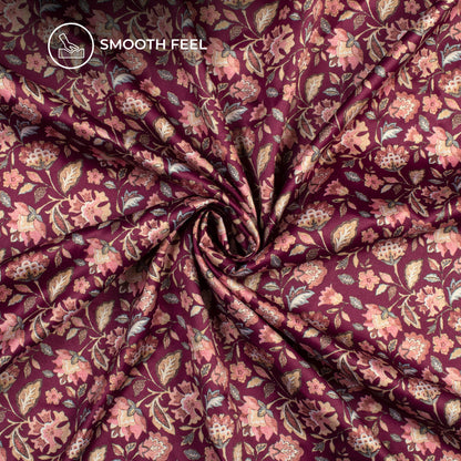 Divine Floral Digital Print Charmeuse Satin Fabric (Width 58 Inches)