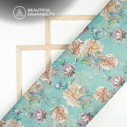 Graceful Floral Digital Print Charmeuse Satin Fabric (Width 58 Inches)