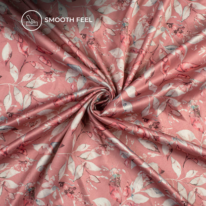 Trendy Leafage Digital Print Charmeuse Satin Fabric (Width 58 Inches)