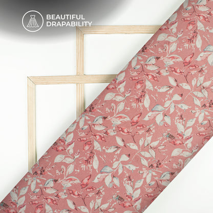 Trendy Leafage Digital Print Charmeuse Satin Fabric (Width 58 Inches)