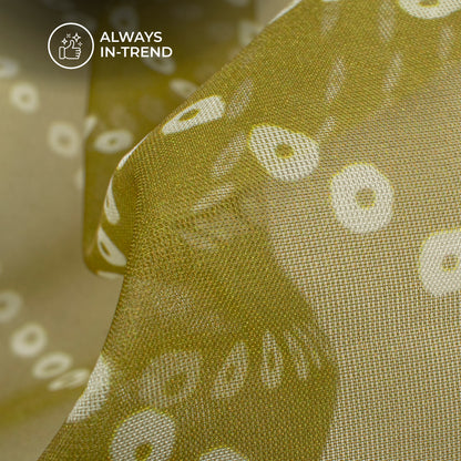 Olive Red Bandhanii Digital Print Matt Organza Fabric