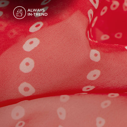 Trendy Red Bandhanii Digital Print Matt Organza Fabric