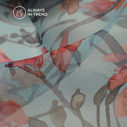 Sky Vintage Rose Floral Digital Print Matt Organza Fabric