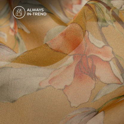 Canary Floral Digital Print Matt Organza Fabric