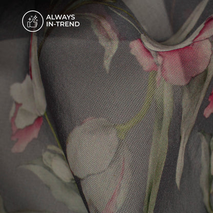 Attractive Jet Black Digital Print Matt Organza Fabric