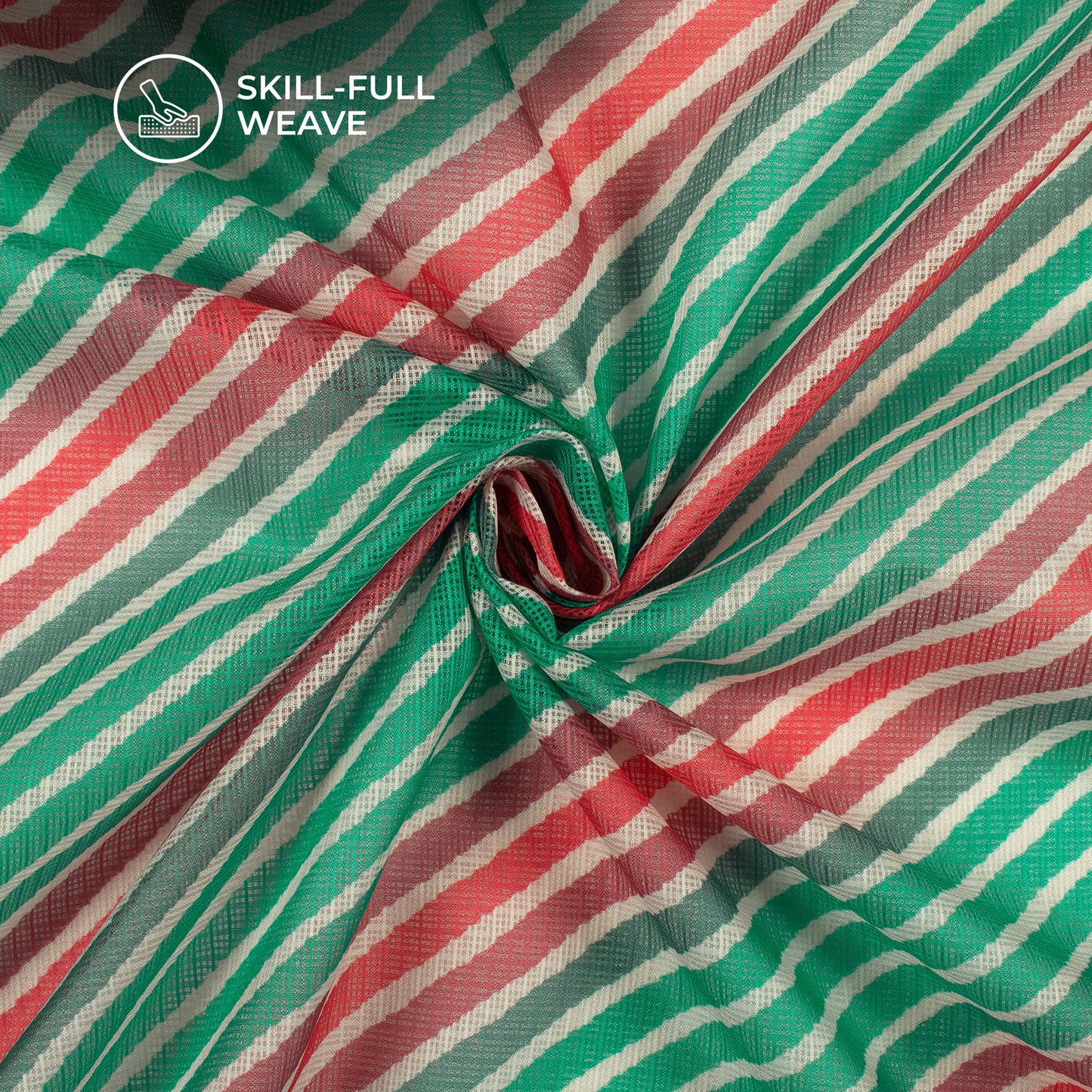 Green And Red Leheriya Digital Print Kota Doria Fabric