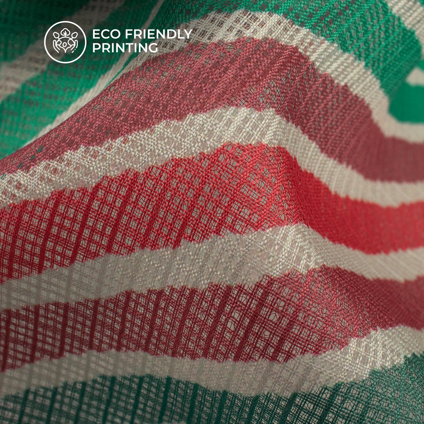 Green And Red Leheriya Digital Print Kota Doria Fabric