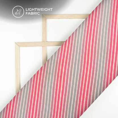 Pink And Grey Leheriya Digital Print Kota Doria Fabric