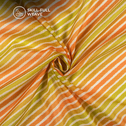 Orange And Green Leheriya Digital Print Kota Doria Fabric