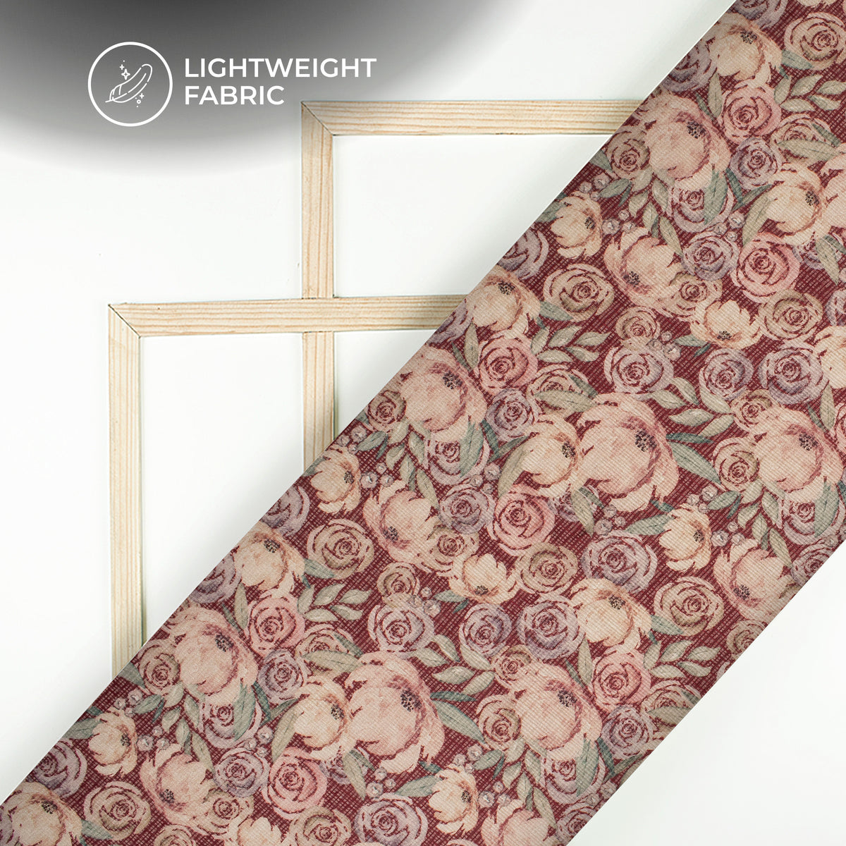 Wine Red And Peach Digital Print Kota Doria Fabric