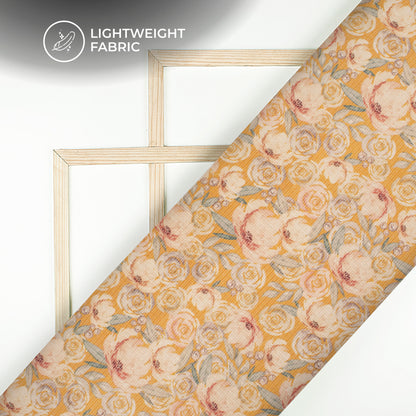 Merigold Orange And Peach Floral Digital Print Kota Doria Fabric