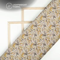 Off White And Bright Yollow Leaf Digital Print Kota Doria Fabric