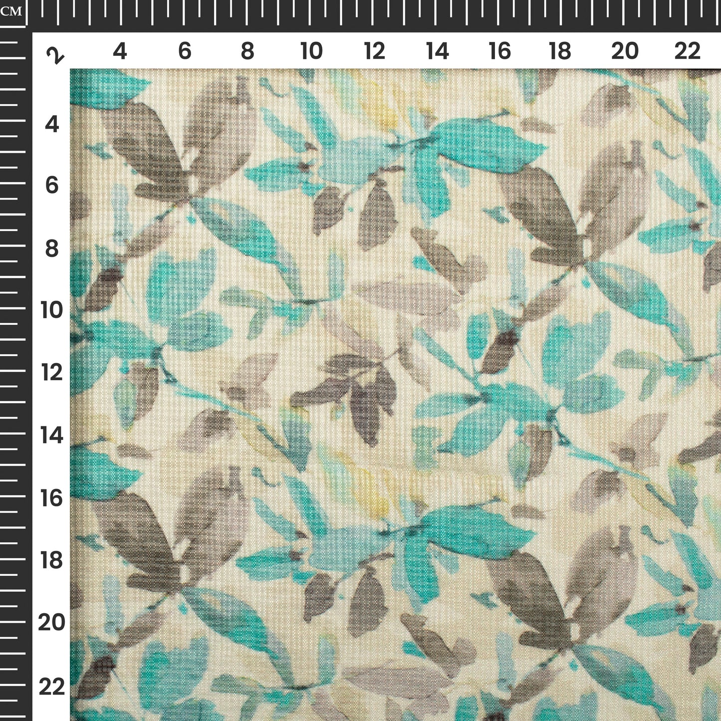Ivory White And Teal Blue Leaf Digital Print Kota Doria Fabric