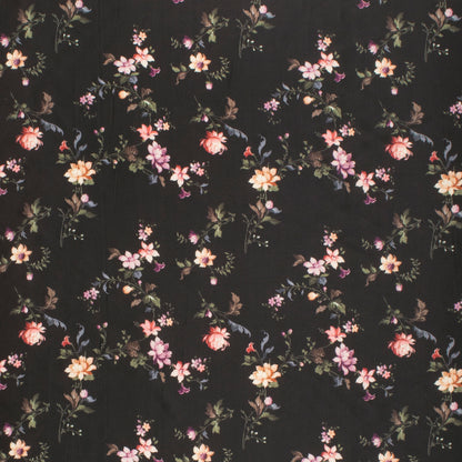 Pleasing Black Floral Digital Print Organza Satin Fabric