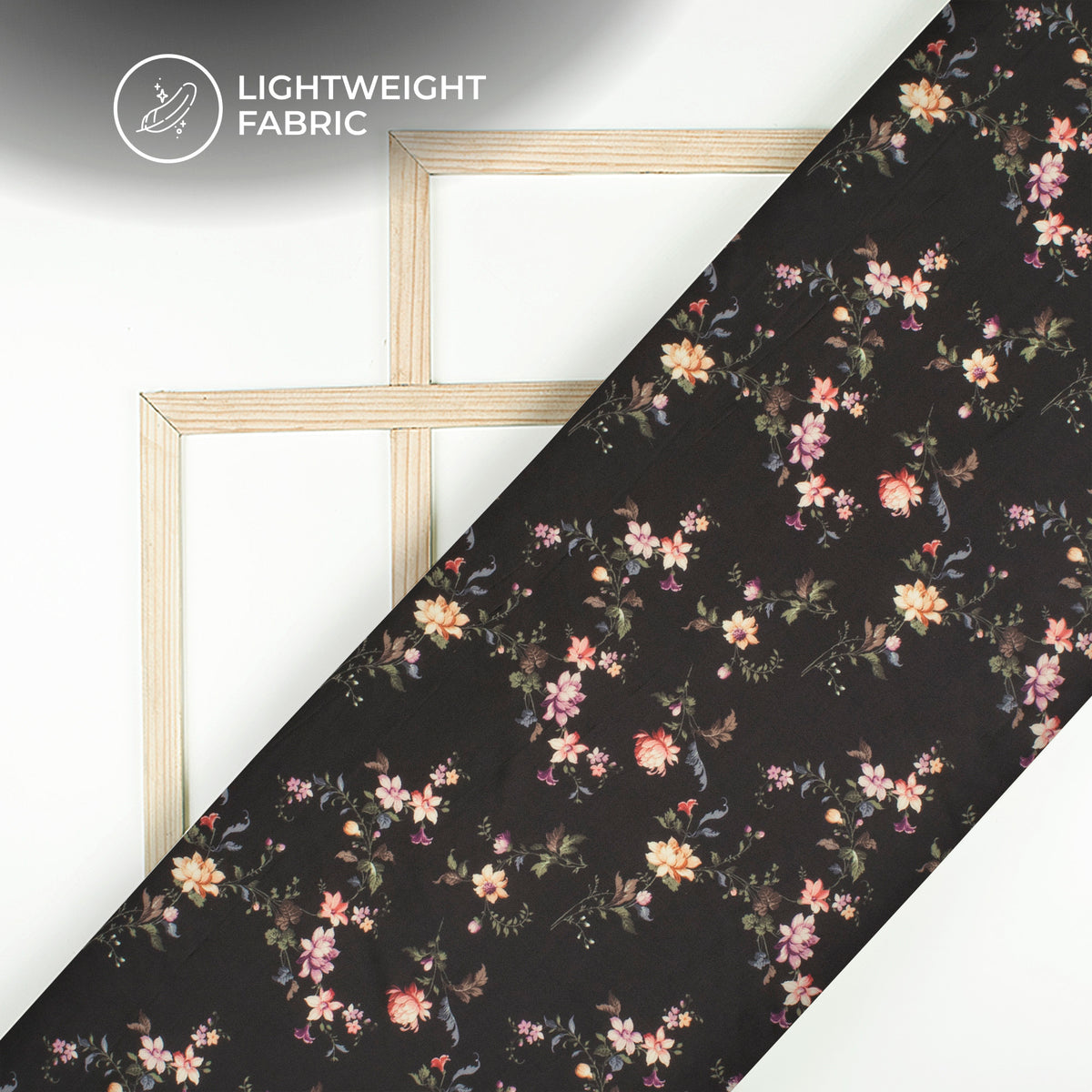 Pleasing Black Floral Digital Print Organza Satin Fabric