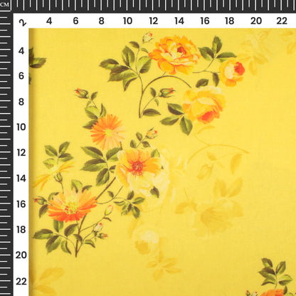 Enchanting Yellow Floral Digital Print Organza Satin Fabric