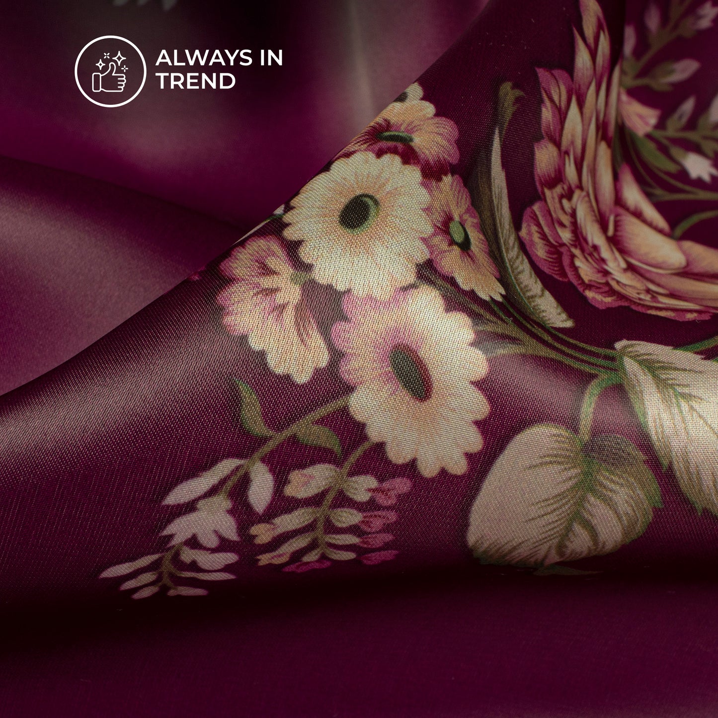 Attractive Purple Floral Digital Print Organza Satin Fabric