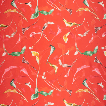 Trendy Red Floral Digital Print Organza Satin Fabric