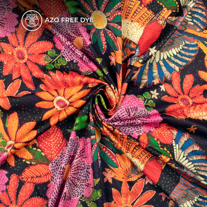 Stylish Pink Floral Digital Print Lycra Fabric (Width 58 Inches)