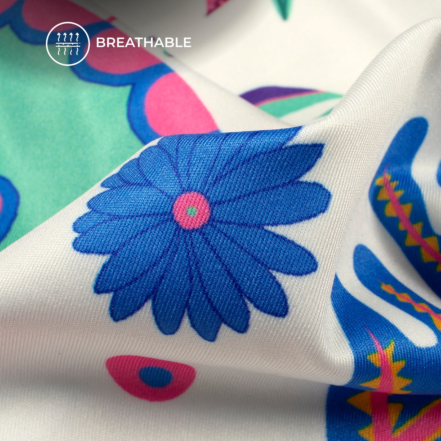 Royal Blue Floral Digital Print Lycra Fabric (Width 58 Inches)