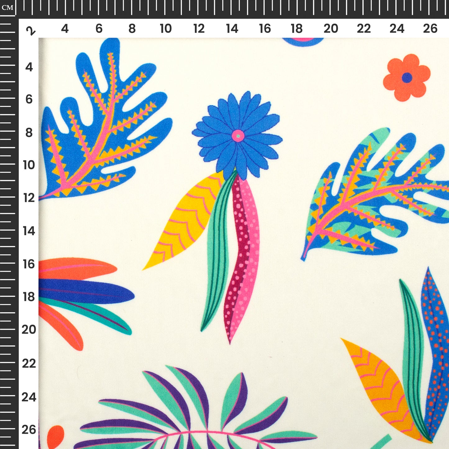 Royal Blue Floral Digital Print Lycra Fabric (Width 58 Inches)