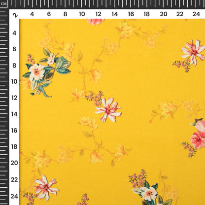 Trendy Peach Floral Digital Print Muslin Fabric