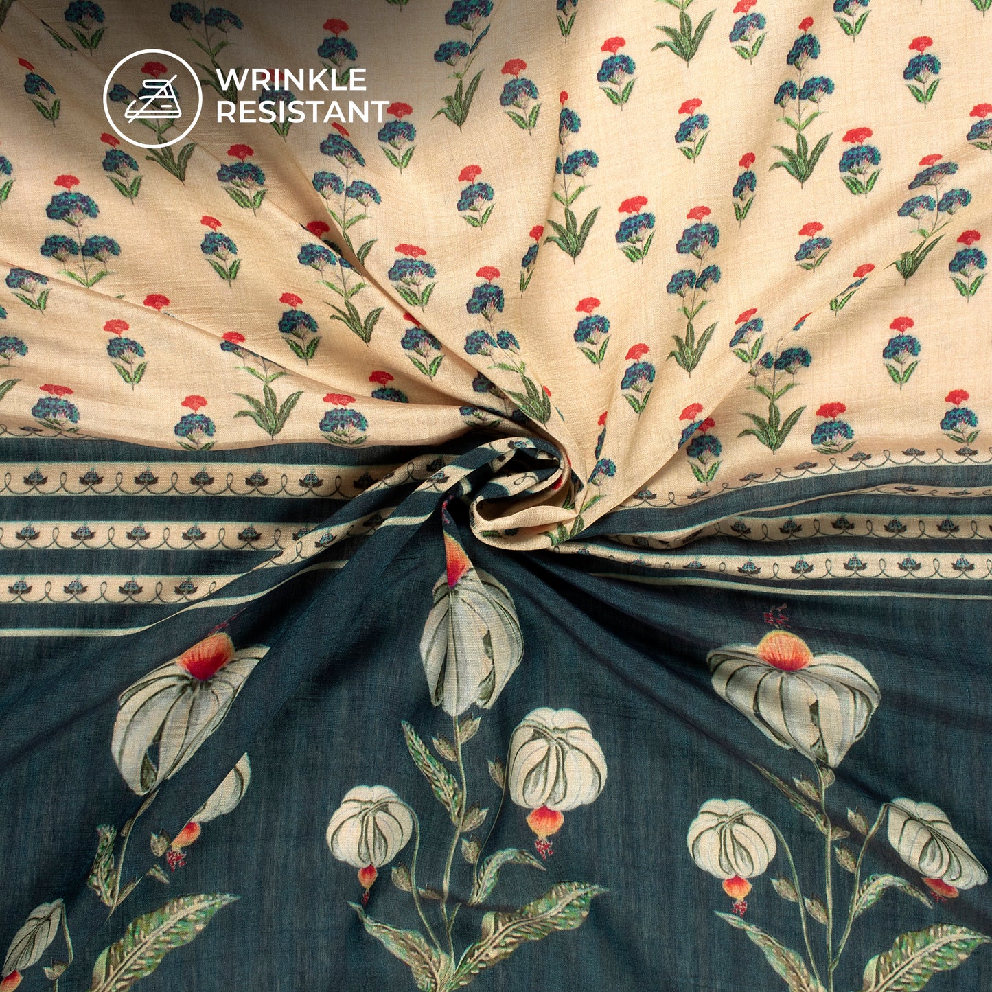 Trendy Mughal Floral Digital Print Viscose Chanderi Fabric